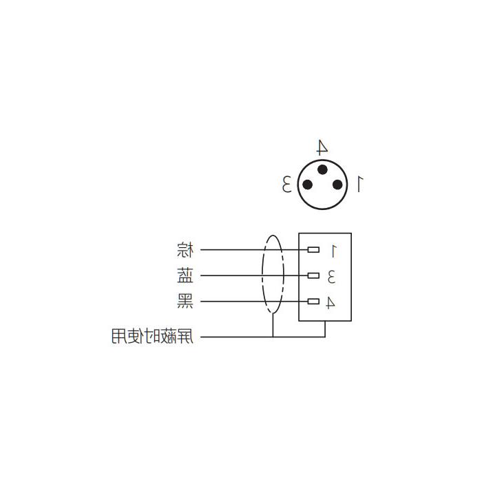 M8 3Pin、公头直型、耐高温120℃、单端预铸PUR柔性电缆、黑色护套、63H021-XXX